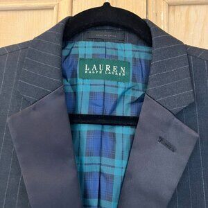 Lauren Ralph Lauren Mens Pinstripe Two Button Wool Blazer Jacket 40R Gray AN EXC
